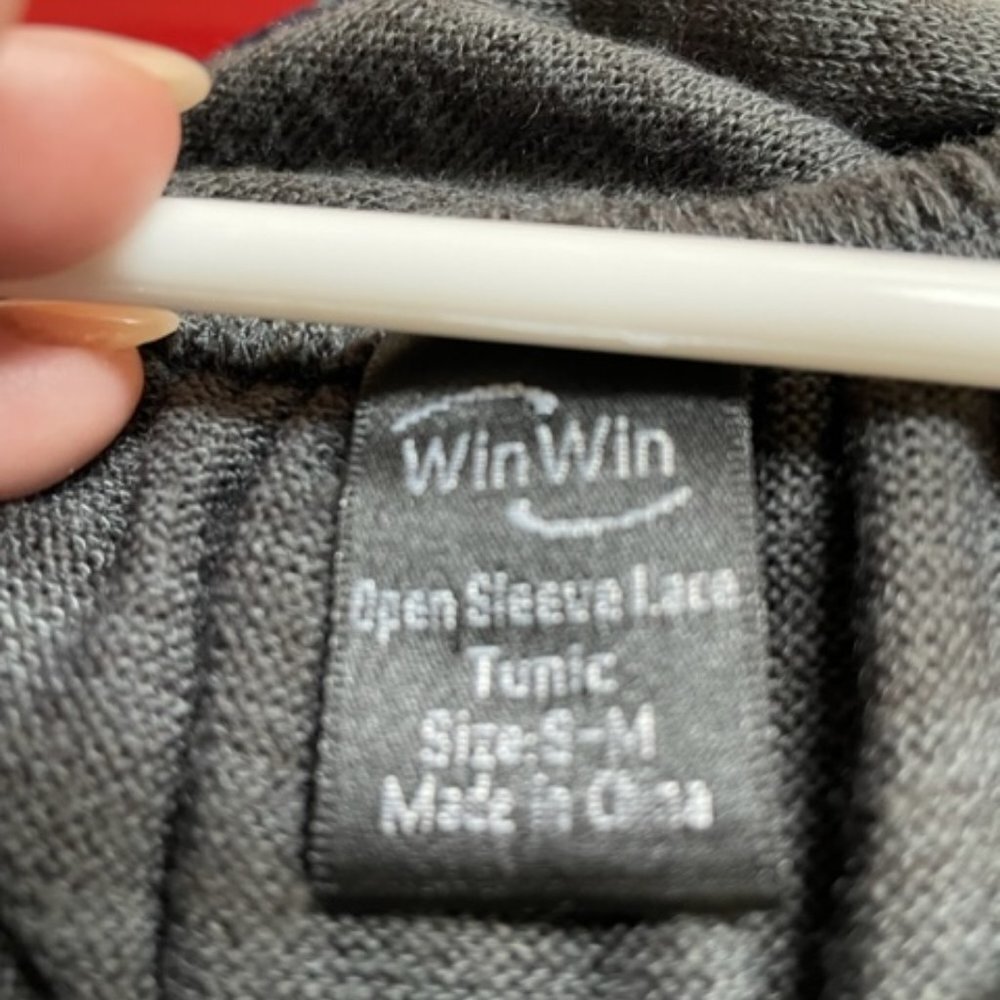 Win Win charcoal  gray open sleeve lace tunic. - Picture 7 of 8